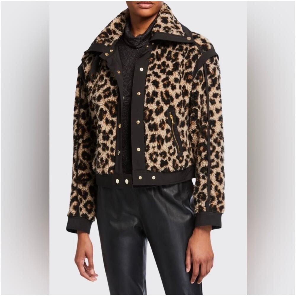 Veronica Beard Anita Sherpa faux-fur Bomber jacket in leopard print Size Small - Picture 1 of 10